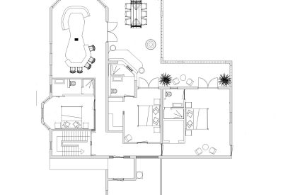 Plattegrond met indeling van 3-slaapkamer appartement in Brakkeput Abou met zwembad